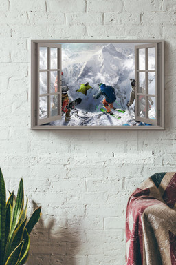 Vintage 3D Window View Gift Idea Winter Sports Decor Framed Prints, Canvas Paintings Framed Matte Canvas 16x24