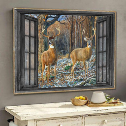 Deer 3D Window View Housewarming Gift Decor Winter Forest Hunting Lover For The Living Room Da0346-Tnt Framed Prints, Canvas Paintings Framed Matte Canvas 8x10