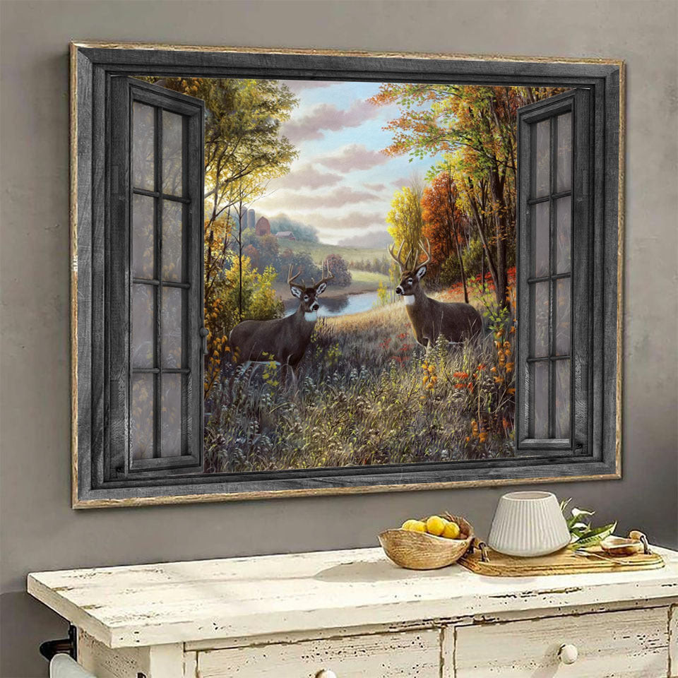 Deer 3D Window View Housewarming Gift Decor Spring Forest Hunting Lover Da0361-Tnt Framed Prints, Canvas Paintings Wrapped Canvas 8x10