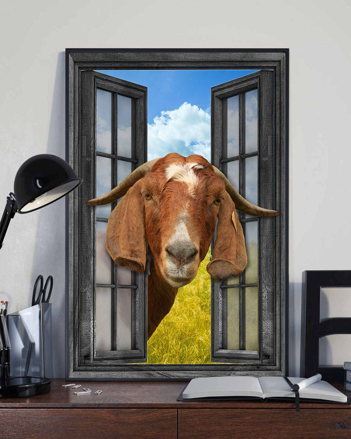 Boer Goat 3D Window View Canvas Painting Prints Cattle Farm Lover Framed Prints, Canvas Paintings Wrapped Canvas 8x10