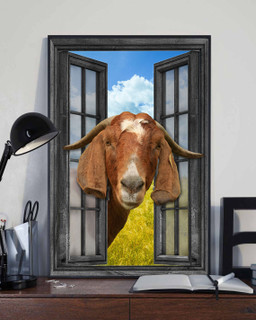 Boer Goat 3D Window View Canvas Painting Prints Cattle Farm Lover Framed Prints, Canvas Paintings Framed Matte Canvas 8x10