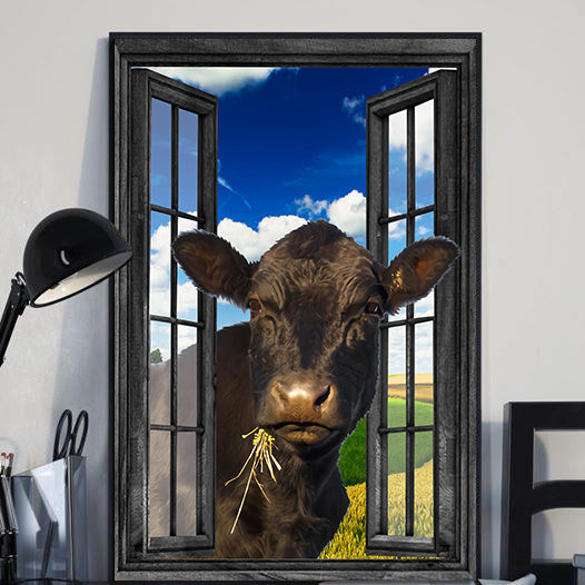 Black Angus Cow 3D Window View Canvas Painting Prints Framed Prints, Canvas Paintings Wrapped Canvas 8x10