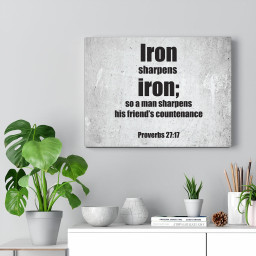 Scripture Canvas Iron Sharpens Iron Proverbs 27:17 Christian Bible Verse Meaningful Framed Prints, Canvas Paintings Wrapped Canvas 12x16