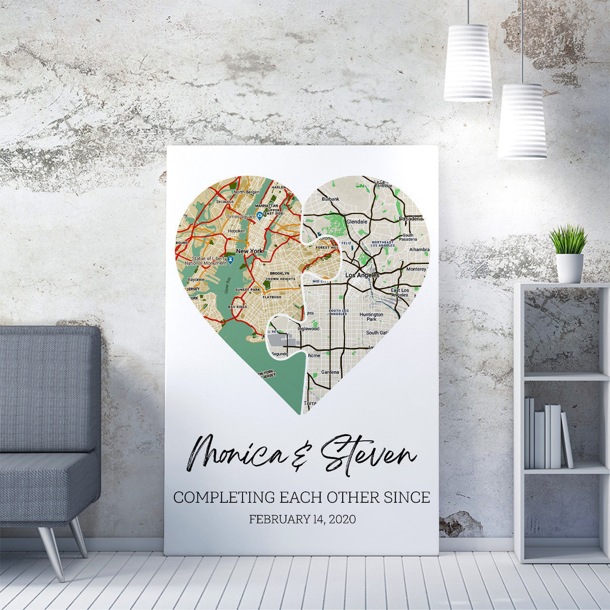 Personalized Heart Map Print On Wall Art, Valentines Day Gift Framed Prints, Canvas Paintings Wrapped Canvas 8x10