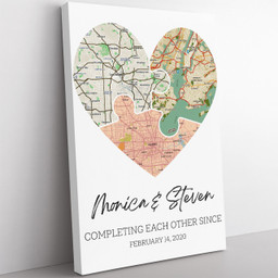 Personalized Heart Map Print On Wall Art, Valentines Day Gift Framed Prints, Canvas Paintings Framed Matte Canvas 24x36