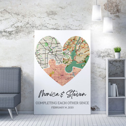 Personalized Heart Map Print On Wall Art, Valentines Day Gift Framed Prints, Canvas Paintings Wrapped Canvas 8x10
