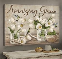 White Tulip Hummingbird Amazing Grace Matte Gallery Canvas Painting, Canvas Hanging Gift Idea Framed Prints, Canvas Paintings Framed Matte Canvas 8x10