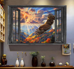 Eagle Aurora 3D Window View Canvas Painting Art Eagle Fly On The Sky Gift Idea Easter Framed Prints, Canvas Paintings Framed Matte Canvas 8x10