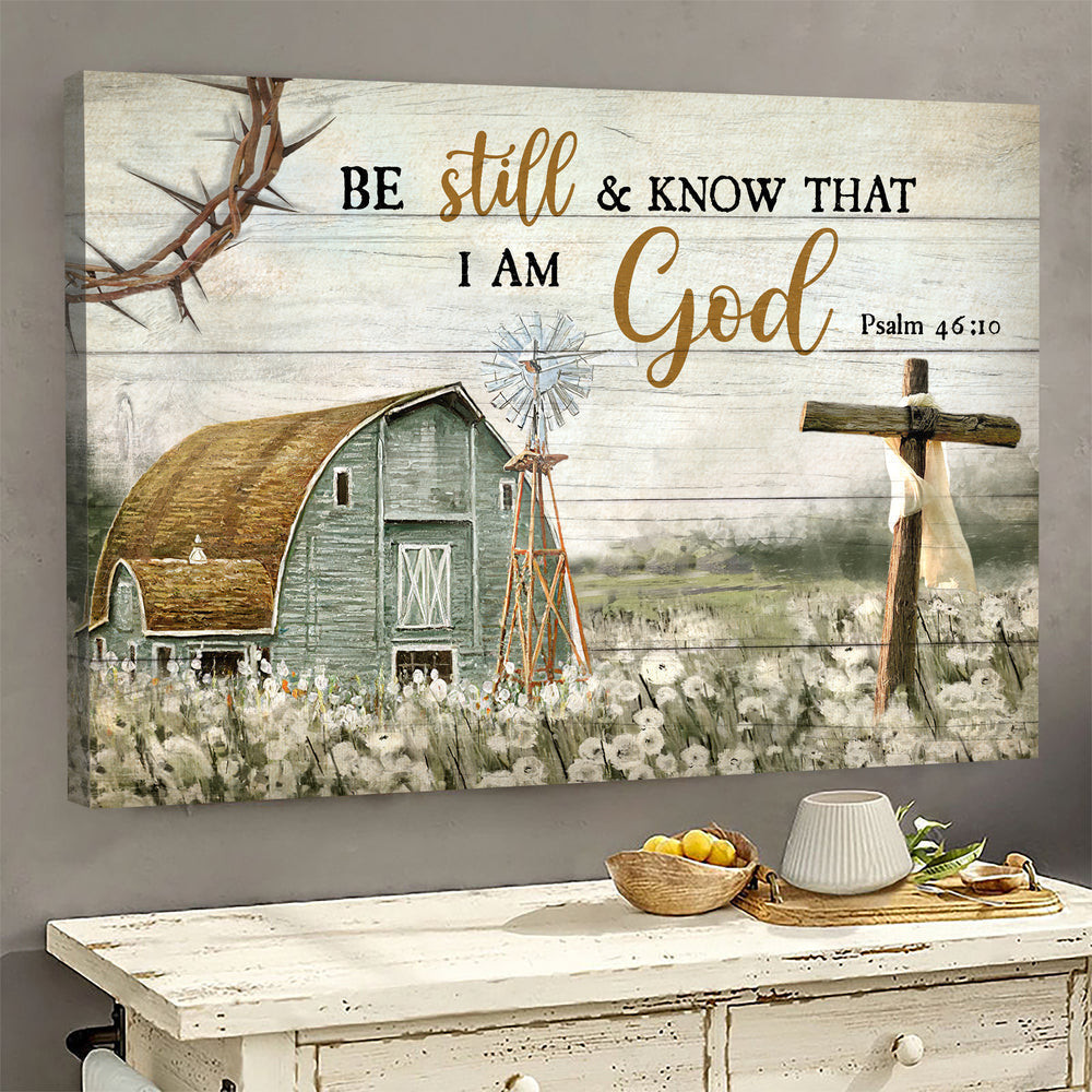 Vintage Farm Painting Wooden Cross Be Still And Know That I Am God Matte Gallery Canvas Painting, Canvas Hanging Gift Idea Framed Prints, Canvas Paintings Wrapped Canvas 8x10