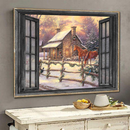 Horse Painting 3D Window View Gift Decor Warm Little House Winter Ha0550-Tnt Framed Prints, Canvas Paintings Framed Matte Canvas 8x10