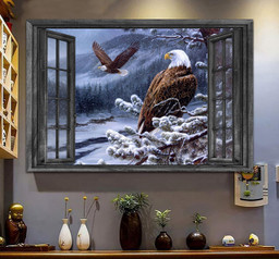 Eagle Winter 3D Window View Canvas Painting Art Wild Animals Gift Idea Birthday Framed Prints, Canvas Paintings Framed Matte Canvas 8x10