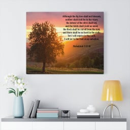 Scripture Canvas God of My Salvation Habakkuk 3:17-18 Christian Bible Verse Meaningful Framed Prints, Canvas Paintings Framed Matte Canvas 32x48