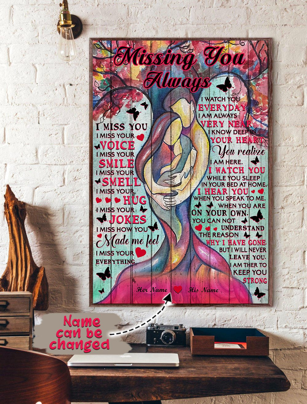 Couple Decor Personalized Missing You Always Gift Idea Gift Birthday Gift Mothers Day Fathers Day Framed Prints, Canvas Paintings Wrapped Canvas 8x10