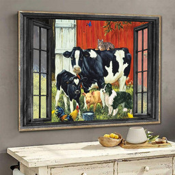 Daisy Cow 3D Window View Wall Arts Painting Prints Pig Border Collie Funny Farm Th0212-Ptd Framed Prints, Canvas Paintings Wrapped Canvas 8x10