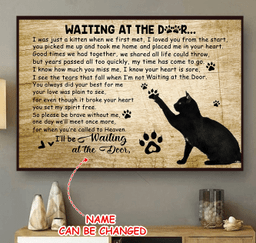 Black Cat Canvas Painting Art Cat Waiting At The Door Custom Name Personalized Framed Prints, Canvas Paintings Wrapped Canvas 8x10