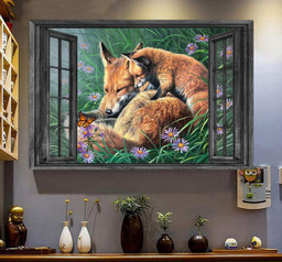 Fox 3D Window View Canvas Painting Art Wild Animals Fox Mother Gift Idea Easter Gift Father Day Mother Day Framed Prints, Canvas Paintings Framed Matte Canvas 8x10