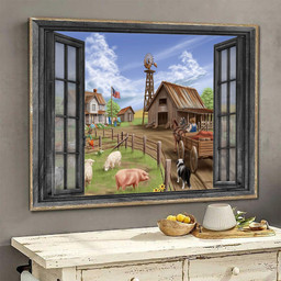 Sheep 3D Window View Canvas Painting Decor Pig Farm Animals Ha0365-Ptd Framed Prints, Canvas Paintings Framed Matte Canvas 8x10