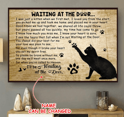 Black Cat Canvas Painting Art Cat Waiting At The Door Custom Name Personalized Framed Prints, Canvas Paintings Framed Matte Canvas 8x10