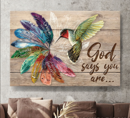 Hummingbird God Says You Are Rainbow Feathers Matte (1.25") Gallery Canvas Painting, Canvas Hanging Gift Idea Framed Prints, Canvas Paintings Framed Matte Canvas 8x10