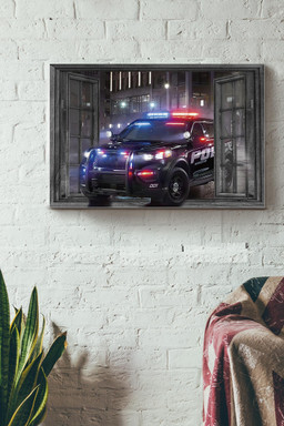 Vintage 3D Window View Gift Idea Police Car Decor Framed Prints, Canvas Paintings Framed Matte Canvas 12x16