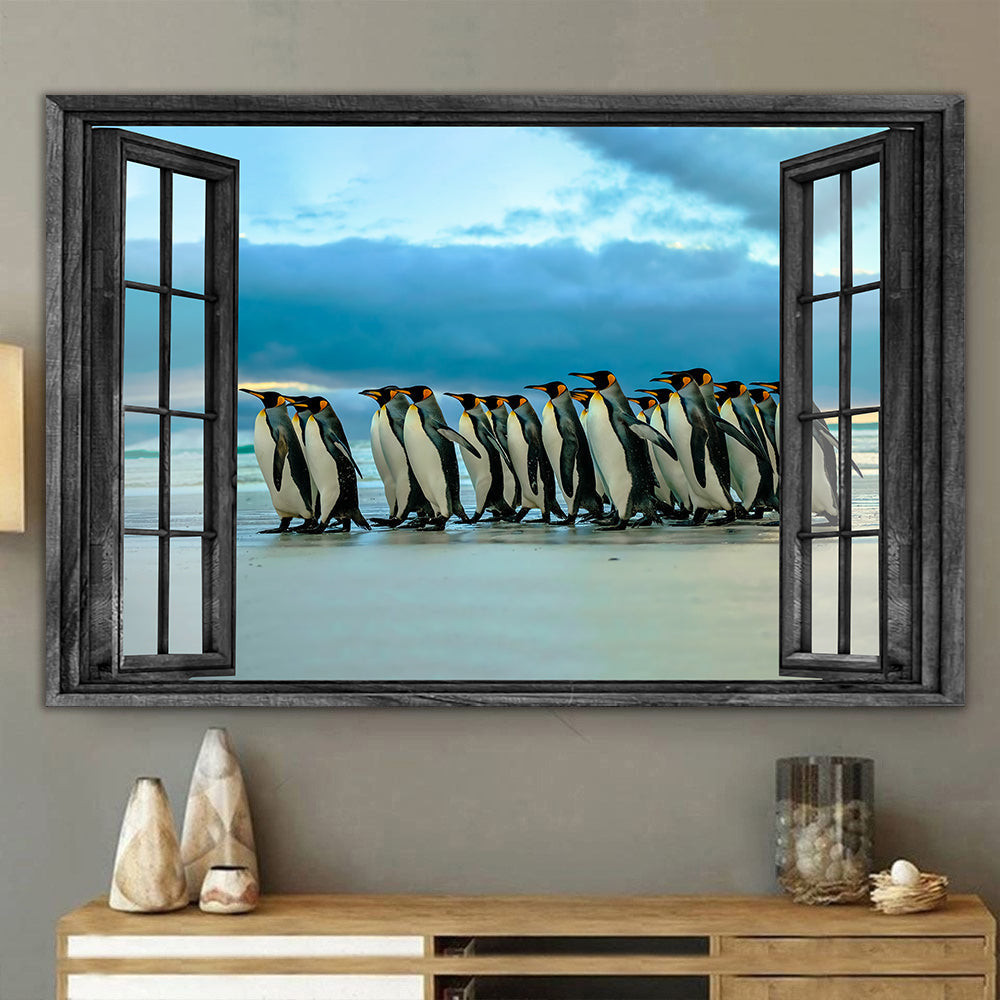 Penguins Canvas Painting Art 3D Window View Animals Lover Gift Idea Framed Prints, Canvas Paintings Wrapped Canvas 8x10
