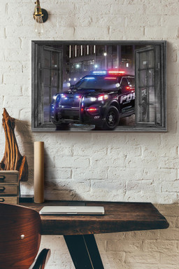 Vintage 3D Window View Gift Idea Police Car Decor Framed Prints, Canvas Paintings Framed Matte Canvas 8x10