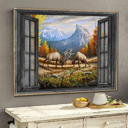 Deer Gore 3D Window View Housewarming Gift Decor Spring Bear Gaur Mountain Hunting Lover Da0353-Tnt Framed Prints, Canvas Paintings Framed Matte Canvas 8x10