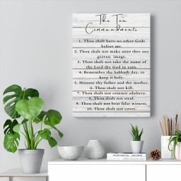 Scripture Canvas Ten Commandments White Wood Christian Meaningful Framed Prints, Canvas Paintings Framed Matte Canvas 24x36