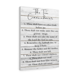 Scripture Canvas Ten Commandments White Wood Christian Meaningful Framed Prints, Canvas Paintings Framed Matte Canvas 12x16