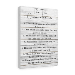 Scripture Canvas Ten Commandments White Wood Christian Meaningful Framed Prints, Canvas Paintings Framed Matte Canvas 8x10
