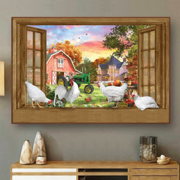 Chicken 3D Window View Canvas Painting Art Living Decor Gift Poultry California White Chickens Framed Prints, Canvas Paintings Framed Matte Canvas 8x10