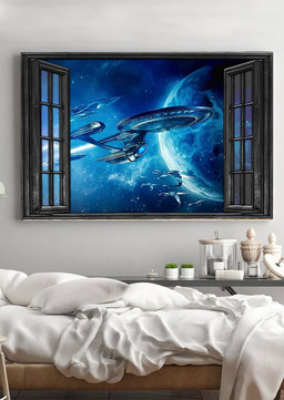 Spacecraft Star War Vintage 3D Window View Gift Idea Movie For Housewarming 04 Framed Prints, Canvas Paintings Framed Matte Canvas 24x36