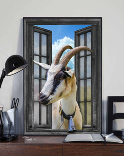 Alpine Goat 3D Window View Canvas Painting Prints Cattle Farm Lover Framed Prints, Canvas Paintings Framed Matte Canvas 8x10