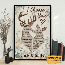 Deer Couple Canvas Painting Art I Choose You Custom Name Personalized Gift For Your Love Framed Prints, Canvas Paintings Framed Matte Canvas 8x10