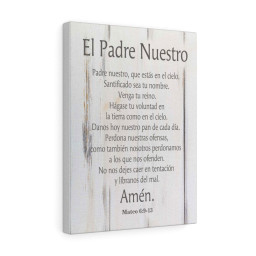 Scripture Canvas Lords Prayer Spanish El Padre Nuestro White Wood Christian Meaningful Framed Prints, Canvas Paintings Framed Matte Canvas 16x24