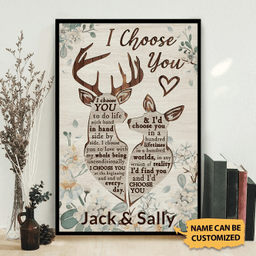 Deer Couple Canvas Painting Art I Choose You Custom Name Personalized Gift For Your Love Framed Prints, Canvas Paintings Wrapped Canvas 8x10