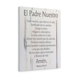 Scripture Canvas Lords Prayer Spanish El Padre Nuestro White Wood Christian Meaningful Framed Prints, Canvas Paintings Framed Matte Canvas 8x10