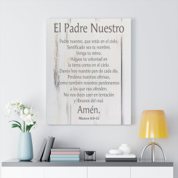 Scripture Canvas Lords Prayer Spanish El Padre Nuestro White Wood Christian Meaningful Framed Prints, Canvas Paintings Framed Matte Canvas 32x48