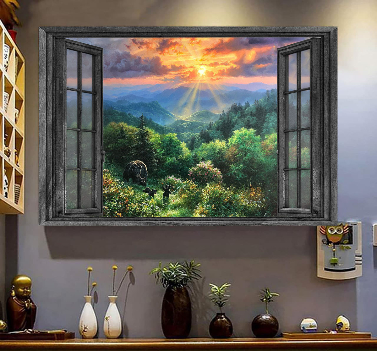 Bear 3D Window View Canvas Painting Art 3D Window View Wild Animals Lover Framed Prints, Canvas Paintings Wrapped Canvas 8x10