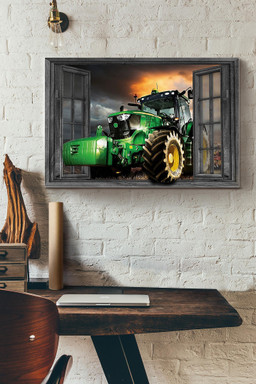 Vintage 3D Window View Gift Idea Tractor Decor Framed Prints, Canvas Paintings Framed Matte Canvas 8x10