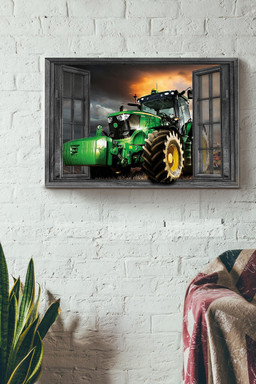 Vintage 3D Window View Gift Idea Tractor Decor Framed Prints, Canvas Paintings Framed Matte Canvas 16x24