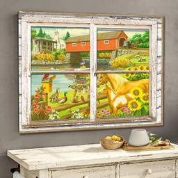 Wonderful World 3D Window View Canvas Painting Art Peaceful Farm Lover Gift For Friend Gift Birthday Framed Prints, Canvas Paintings Framed Matte Canvas 8x10