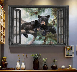 Bear 3D Window View Prints 3D Window View Wild Animals Lover Gift Idea Gift Father Day Bear Couple Framed Prints, Canvas Paintings Wrapped Canvas 8x10