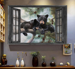 Bear 3D Window View Prints 3D Window View Wild Animals Lover Gift Idea Gift Father Day Bear Couple Framed Prints, Canvas Paintings Framed Matte Canvas 8x10