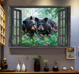 Bear 3D Window View Canvas Painting 3D Window View Wild Animals Lover Gift Idea Gift Father Day Bear Couple Framed Prints, Canvas Paintings Framed Matte Canvas 8x10