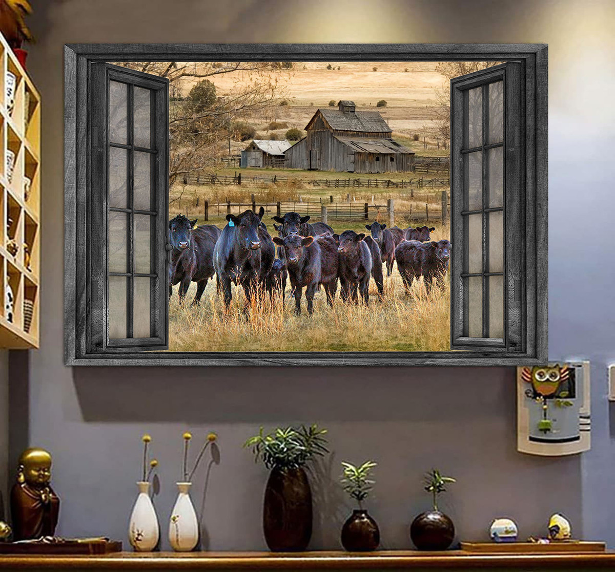 Angus Cattle 3D Window View Canvas Painting Art Farm Animals Gift For Friend Framed Prints, Canvas Paintings Wrapped Canvas 8x10