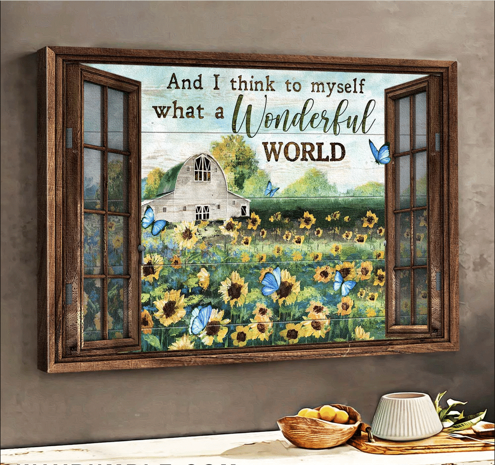 Sunflower Field Butterflies And I Think To Myself What A Wonderful World Matte Gallery Canvas Painting, Canvas Hanging Gift Idea Framed Prints, Canvas Paintings Wrapped Canvas 8x10