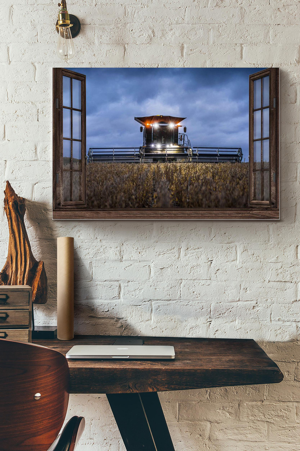 Tractor Window Night View Decor Framed Prints, Canvas Paintings Wrapped Canvas 8x10