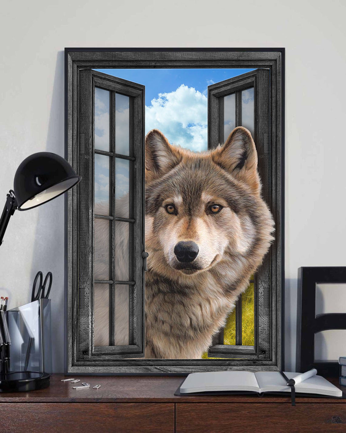 Wolf 3D Window View Canvas Painting Art Wild Animals Gift For Friend No Frame Framed Prints, Canvas Paintings Wrapped Canvas 8x10