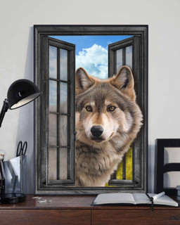 Wolf 3D Window View Canvas Painting Art Wild Animals Gift For Friend No Frame Framed Prints, Canvas Paintings Framed Matte Canvas 8x10
